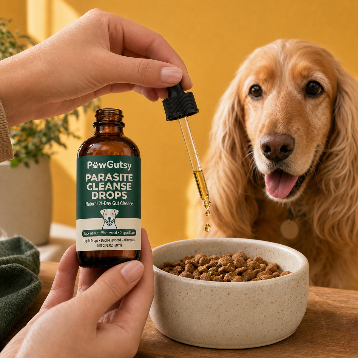 PawGutsy drops with a happy dog